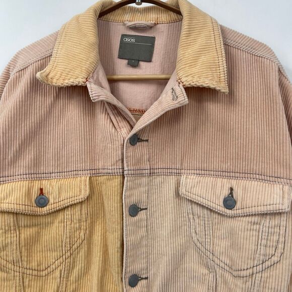 ASOS Color Block Corduroy Trucker Jacket in Pink,Yellow and Tan Sz SM - Picture 2 of 10